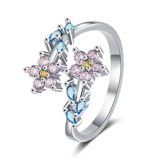 AZURE LEAF Flower and leaf ring set with broken diamond ring