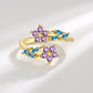 AZURE LEAF Flower and leaf ring set with broken diamond ring