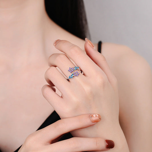 AZURE LEAF Flower and leaf ring set with broken diamond ring