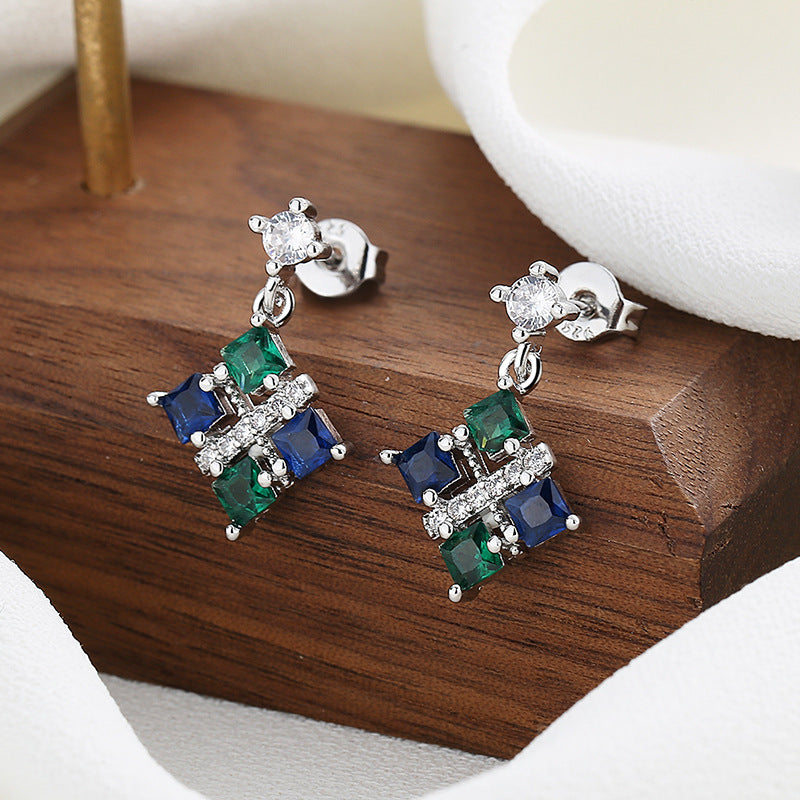 AZURE LEAF Tassel court style diamond fashion earrings