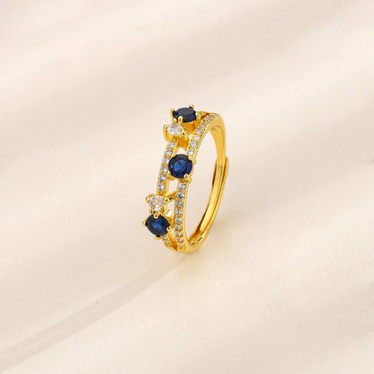 AZURE LEAF Sapphire Double-Layered Full Diamond Open Ring