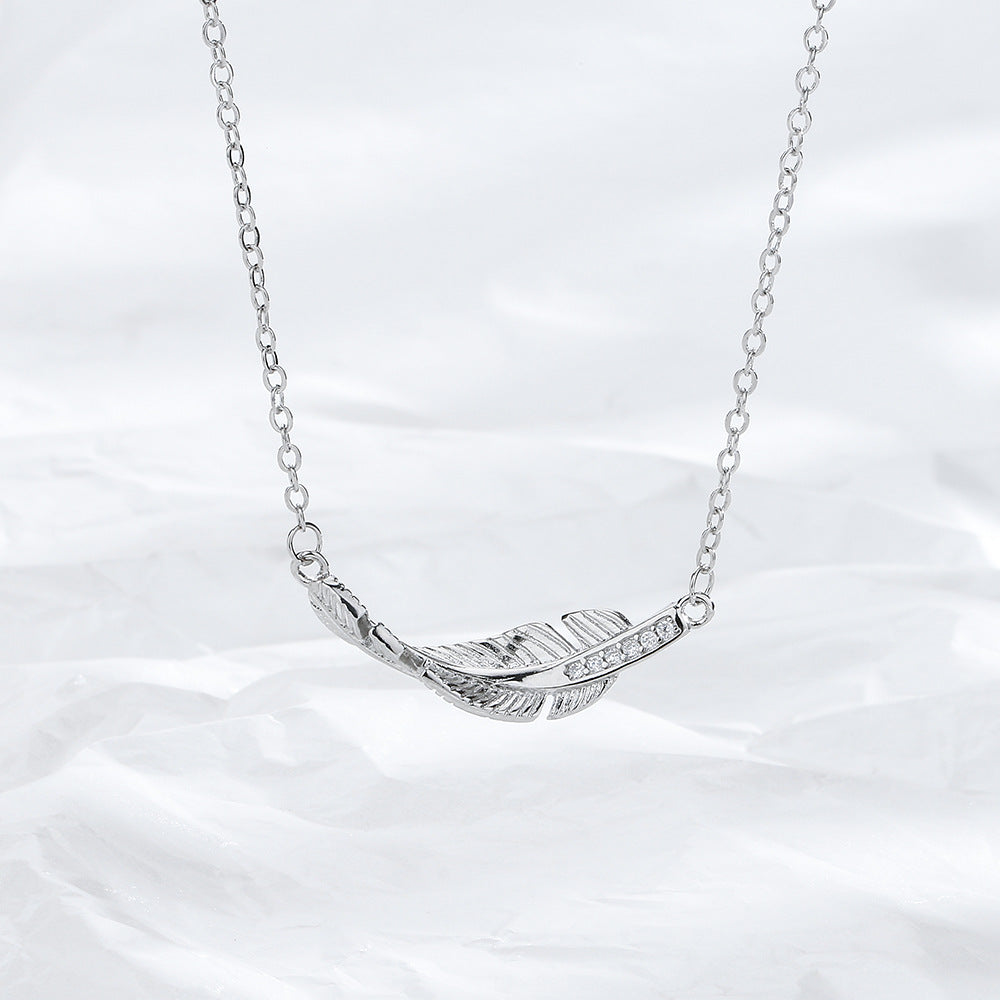 AZURE LEAF Diamond-Studded Leaf and Feather Necklace