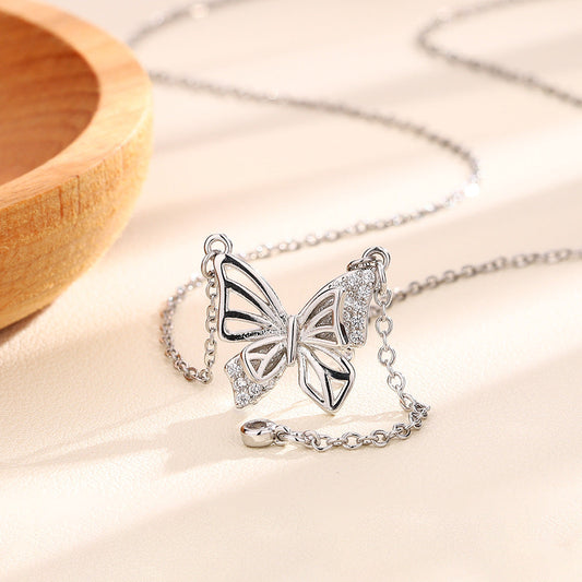 AZURE LEAF diamond-studded tassel butterfly necklace